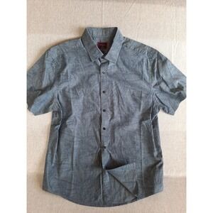 UNTUCKit Men Large Button Shirt Classic All Over‎ Print Tropical Leaf Navy Blue